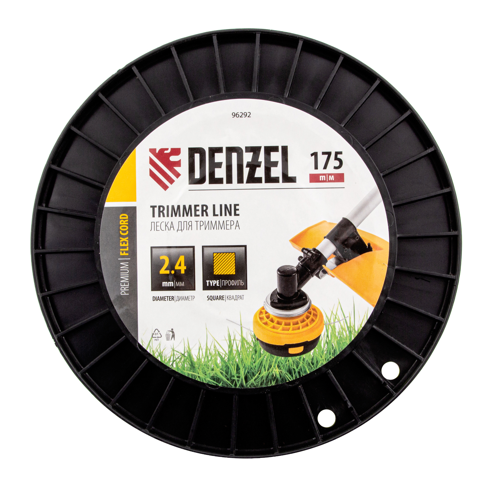 Леска для триммера квадрат, 2,4мм х 175м, на DIN катушке FLEX CORD Denzel