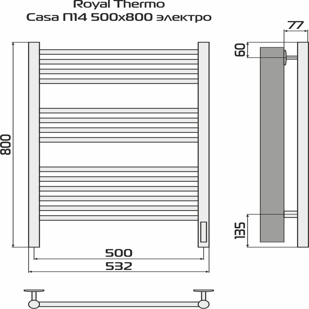 Полотенцесушитель Royal Thermo Casa П14 500х800 электро (встроен. диммер) стальной