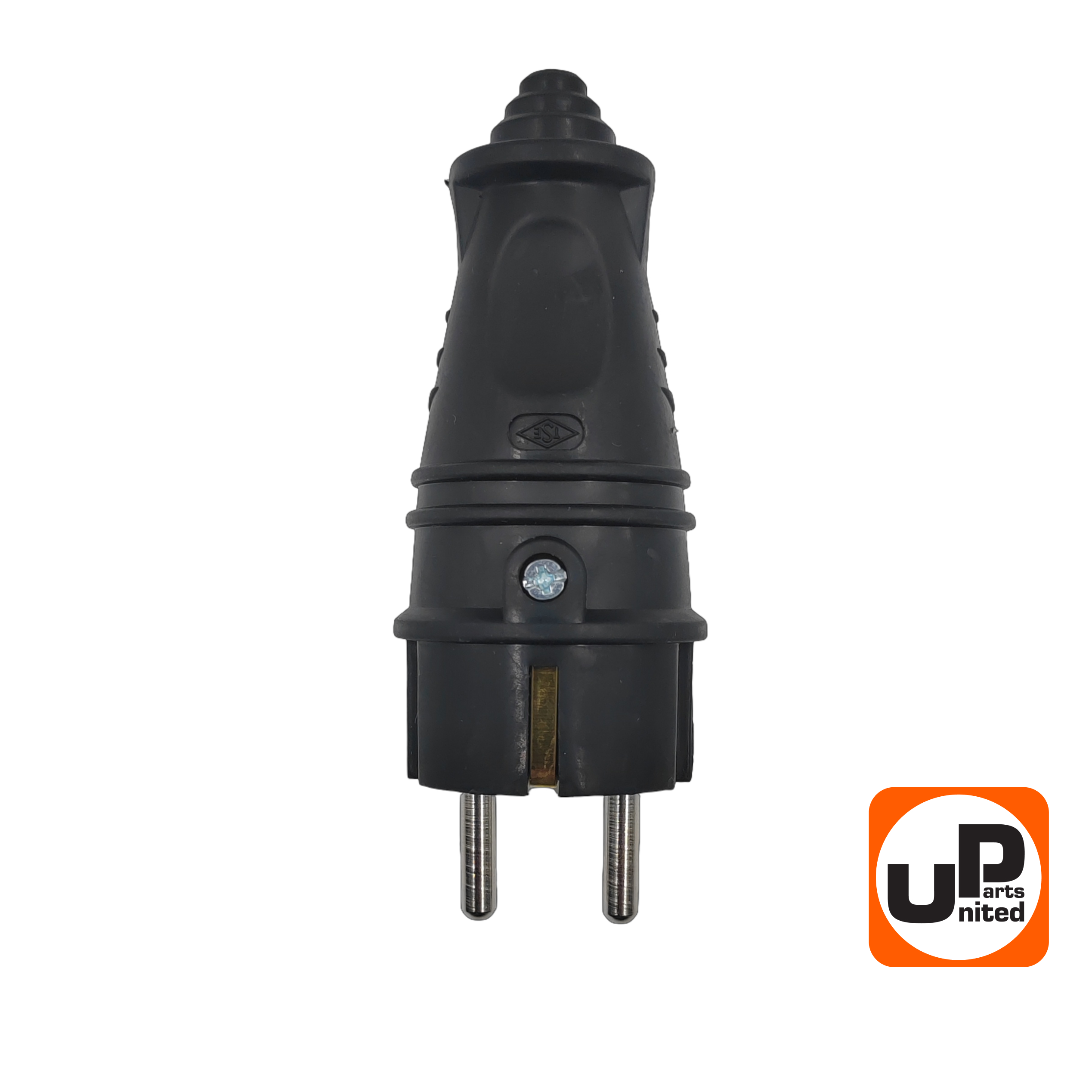 Вилка UNITED PARTS 16А, 250В, 2P+E, IP44, Pmax=3.5кВт, корпус черный резиновый (90-0373), шт
