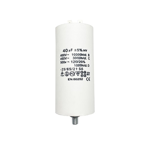 Конденсатор UNITED PARTS CBB60, 40 мкФ, 450В, 2 клеммы, шпилька M8 (90-0995), шт