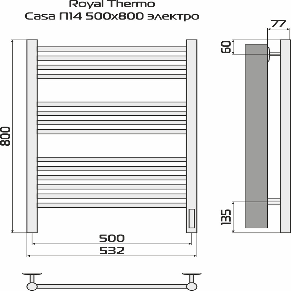Полотенцесушитель Royal Thermo Casa П14 500х800 электро (встроен. диммер) черный