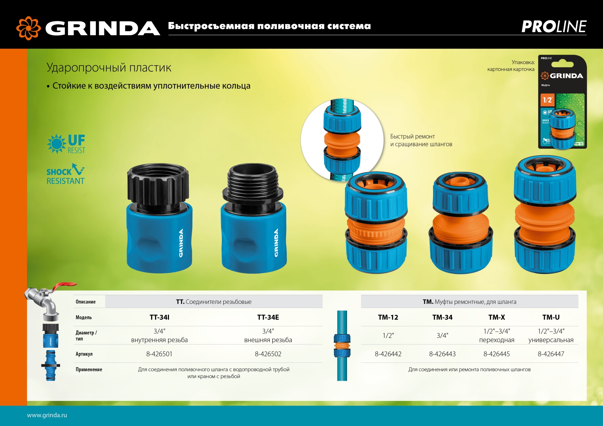 GRINDA TM-12, 1/2″, пластиковая с TPR, для шланга, ремонтная муфта, PROLine (8-426442)
