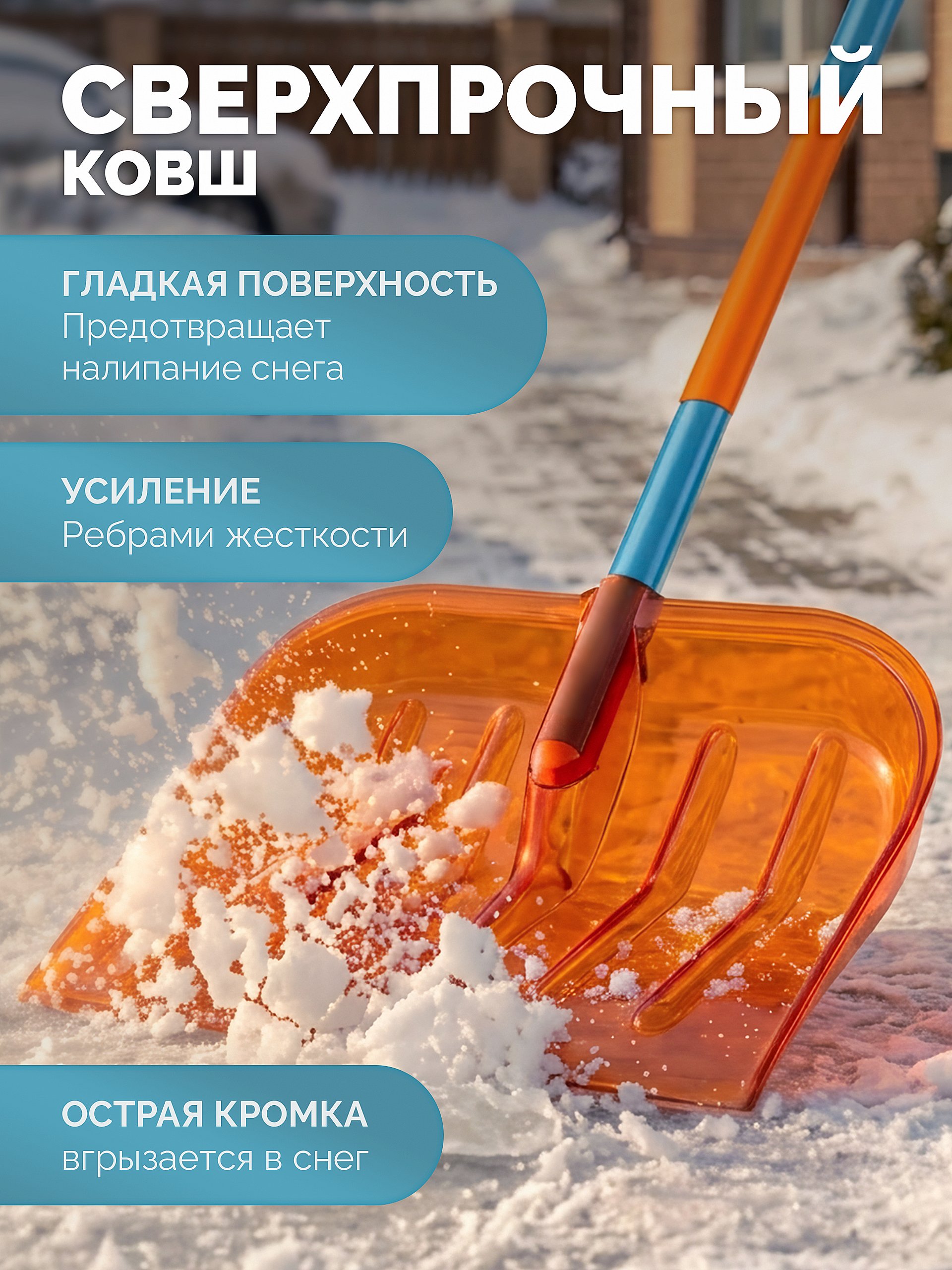 GRINDA Poly-C 500 ударопрочная снеговая лопата, алюминиевый черенок, ковш из поликарбоната 500мм, PROLine (39947)