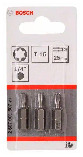 Бита отверточная BOSCH Torx-15 x 25 мм (3 шт), блистер (2607001607), шт