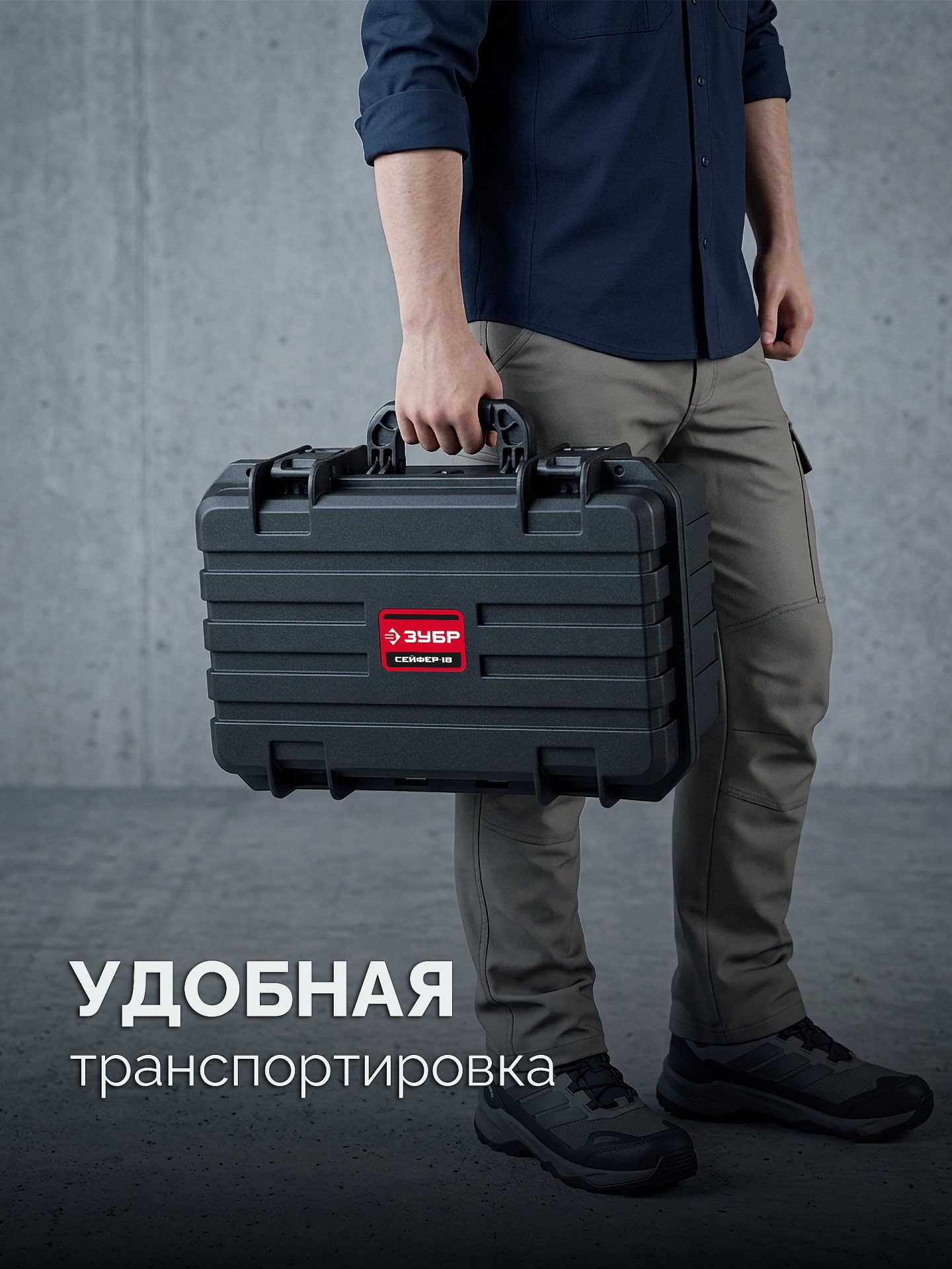 ЗУБР СЕЙФЕР-18, 460 х 310 х 190 мм, (18″), ударопрочный пластиковый ящик (38147-18)