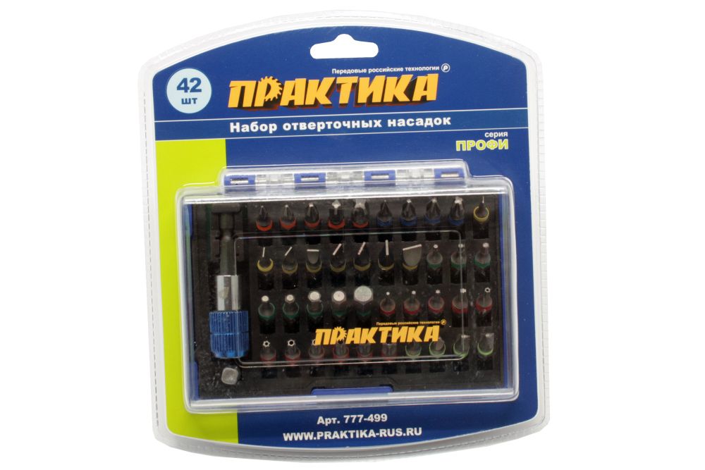 Набор бит ПРАКТИКА "Профи"  42шт, 25 мм, PH, PZ, SL, Hex, Torx, Tri-Wing, держатель 60 мм, кассетаPH, PZ, SL, Hex, Torx, Tri-Wing, держатель 60 мм, кассета